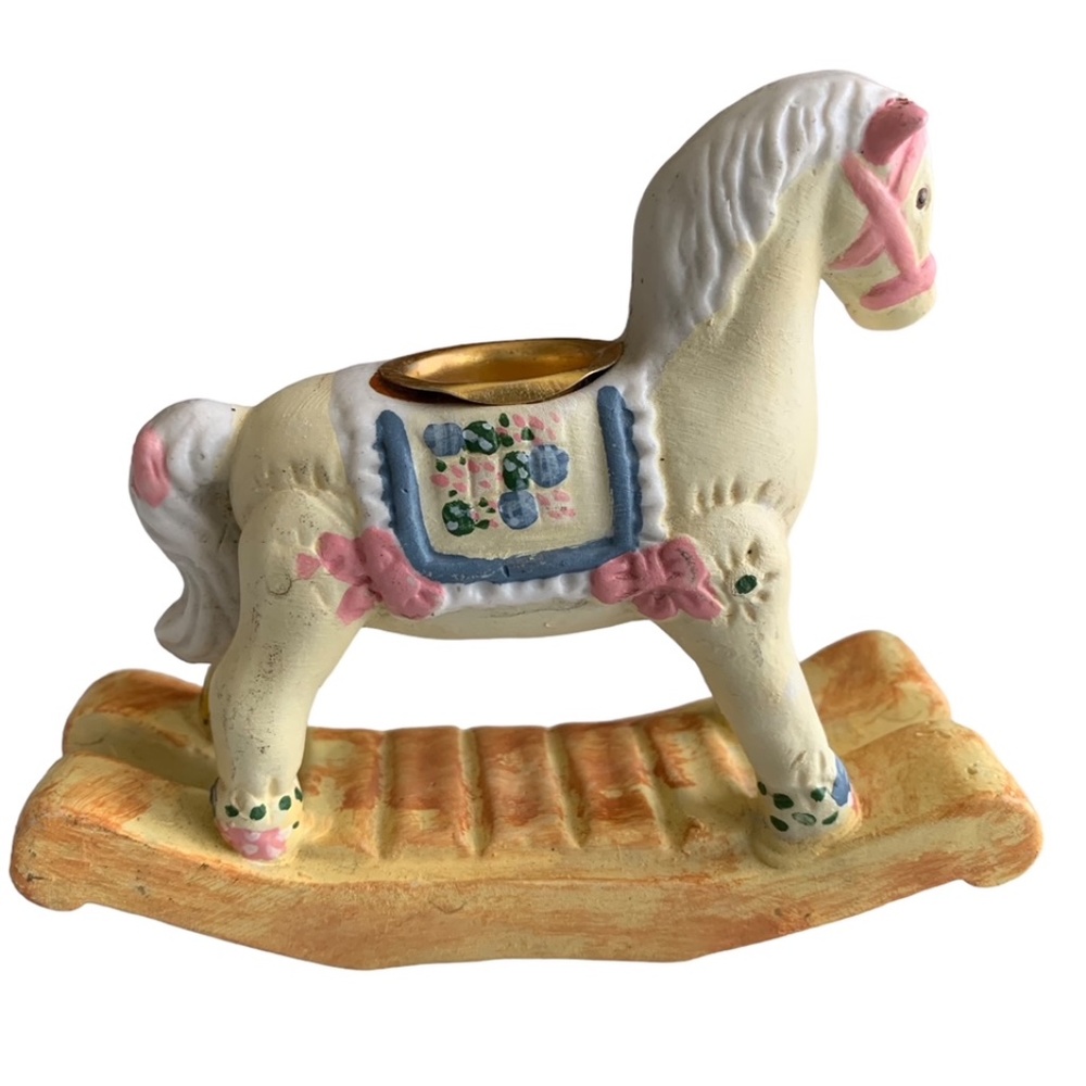 Vintage Ceramic Rocking Horse Candlestick Holder